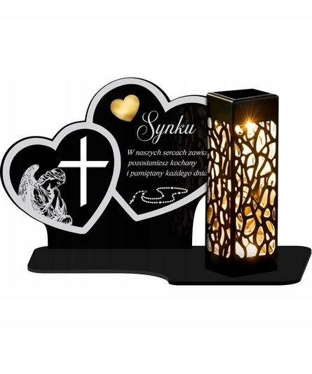 Solárna LED Lampa na Hrob "Dve Zlaté Srdcia" – Personalizovaná Pamiatka